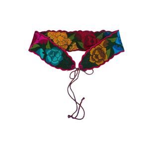 Vintage Boho Embroidered Colorful Rose Wide Tie Belt XL Artsy Festival